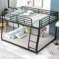 Metal Floor Bunk Bed, Full Xl Over Queen, Black Black Metal