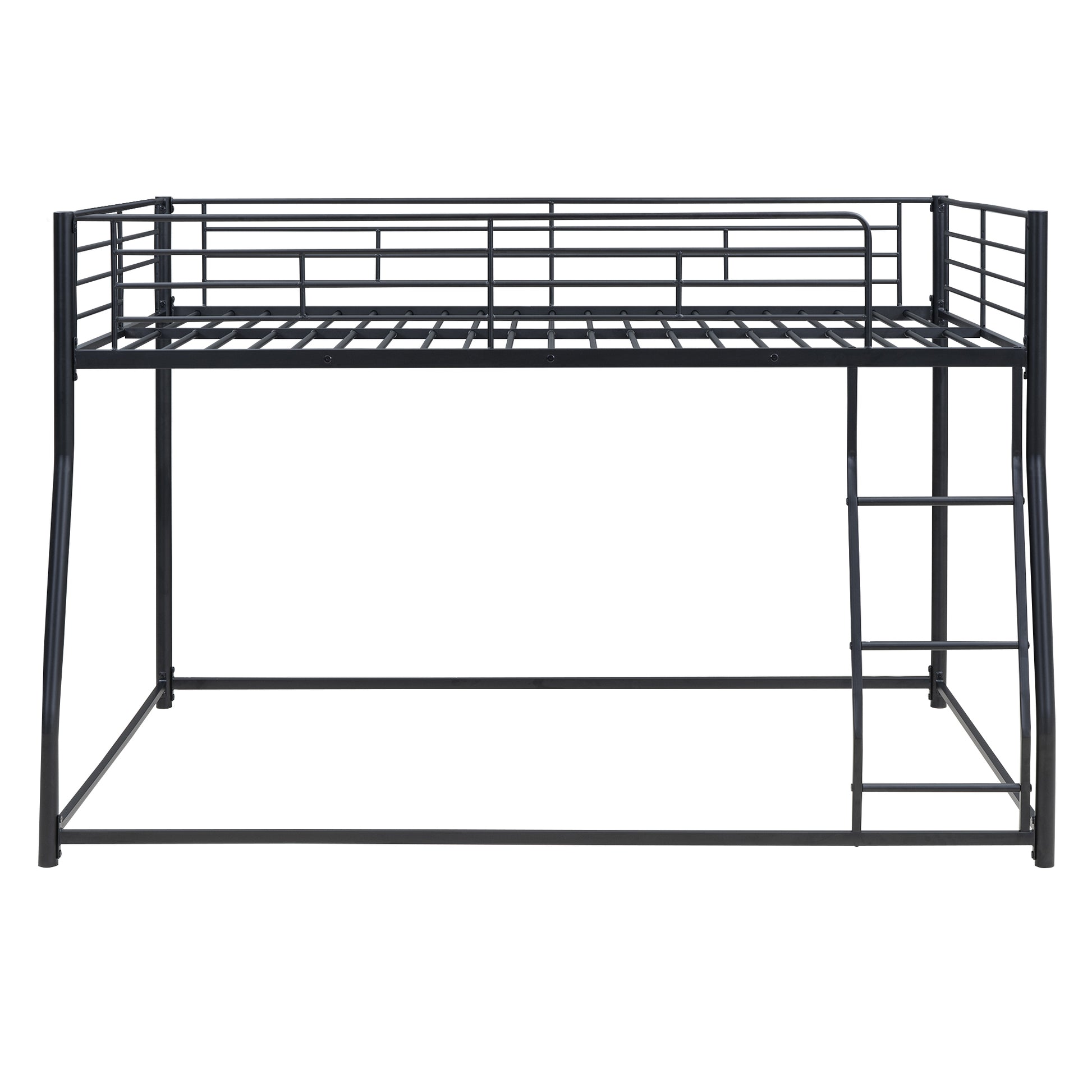 Metal Floor Bunk Bed, Full Xl Over Queen, Black Black Metal