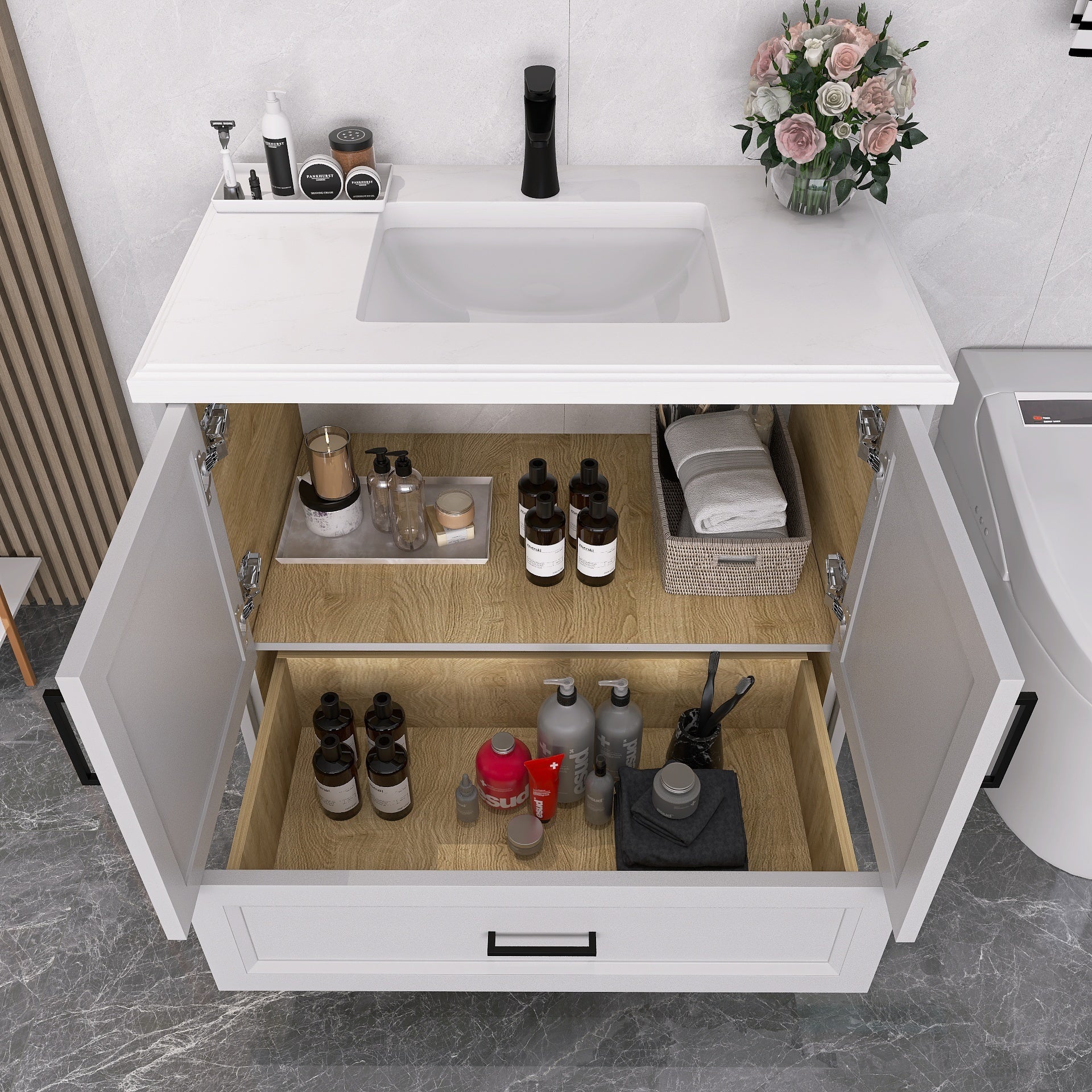 Solid Wood 36" Bathroom Vanity With Sink Combo,