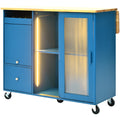 Kitchen Island with Drop Leaf, LED Light Kitchen Cart navy