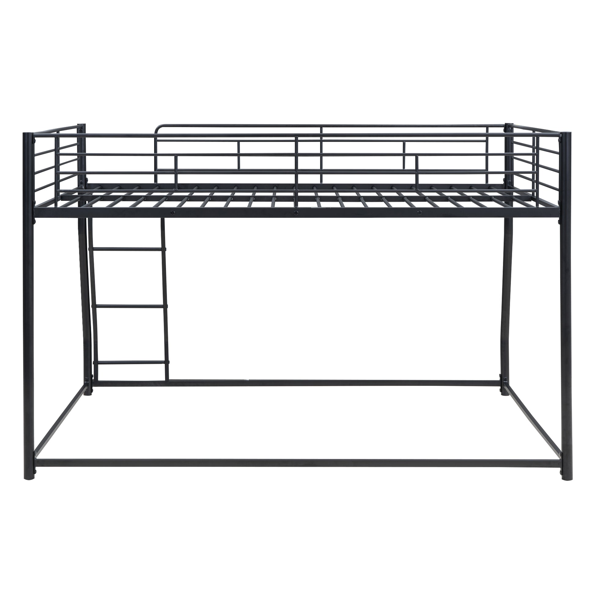 Metal Floor Bunk Bed, Full Xl Over Queen, Black Black Metal