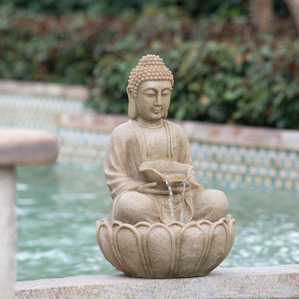 22 inches Sandstone Water Fountain Buddha Design Water beige-garden &