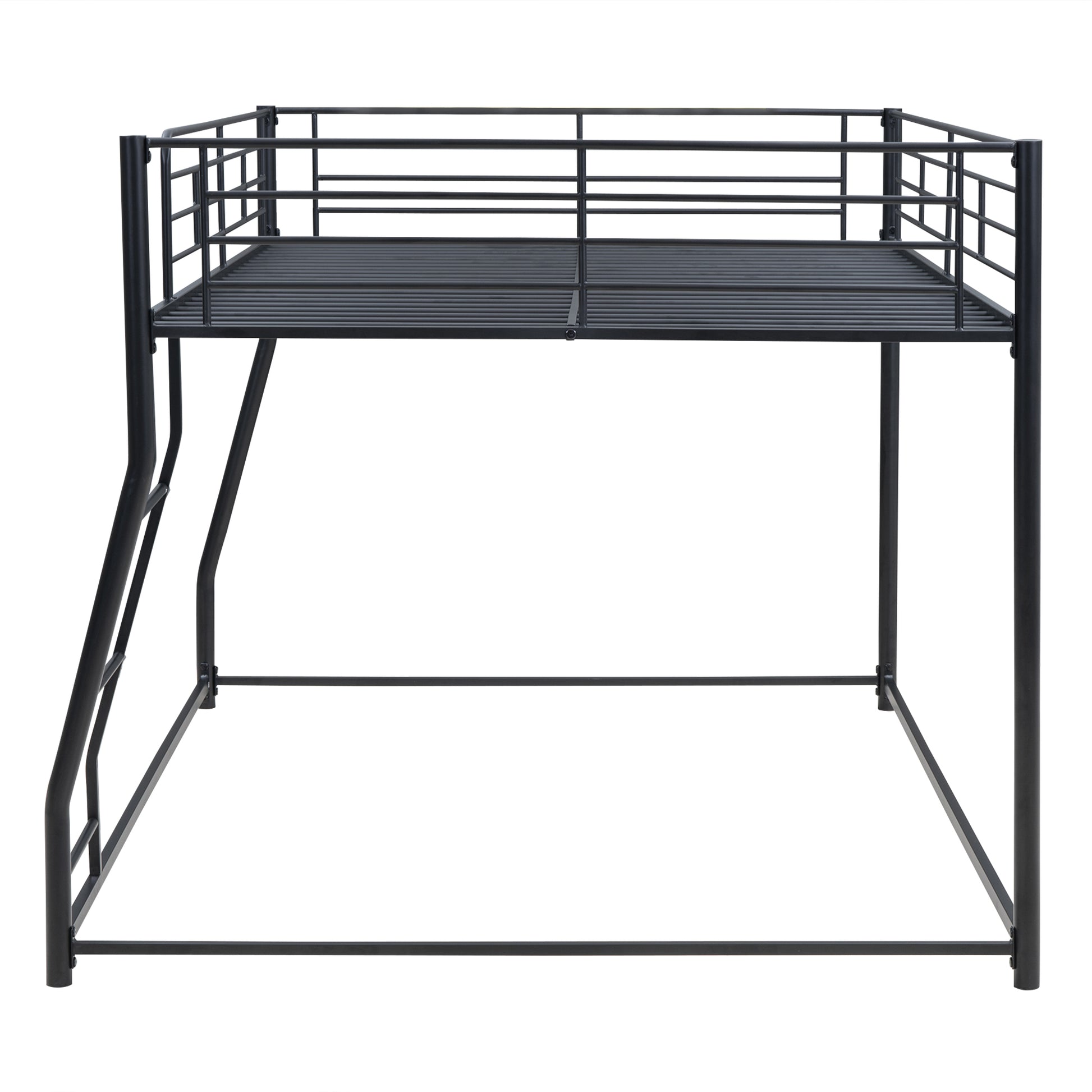 Metal Floor Bunk Bed, Full Xl Over Queen, Black Black Metal