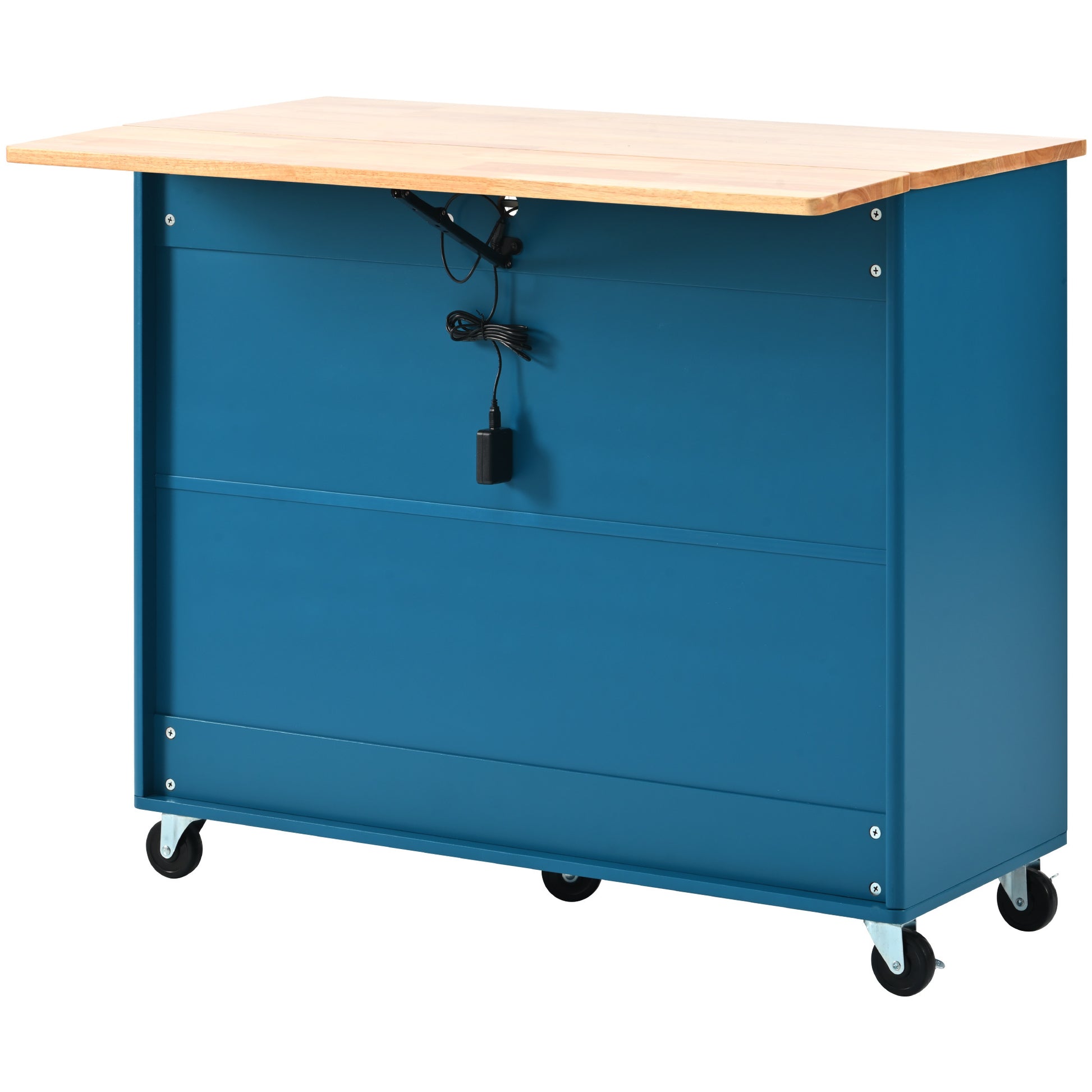 Kitchen Island with Drop Leaf, LED Light Kitchen Cart navy