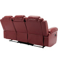 Home Theater Seating Manual Recliner Chair With Center Console And Led Light Strip For Living Room, Wind Red Red Foam Faux Leather