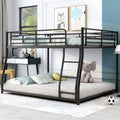 Metal Floor Bunk Bed, Full Xl Over Queen, Black Black Metal