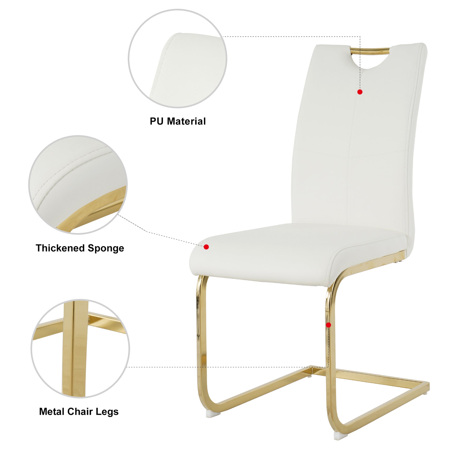 Modern Style Glass Dining Table, Elegant Transparent Design, Solid Support Base, White Dining Chair Set, Gold Plated Legs, Suitable For Restaurant Kitchen Use Set Of 9 White Pu Glass