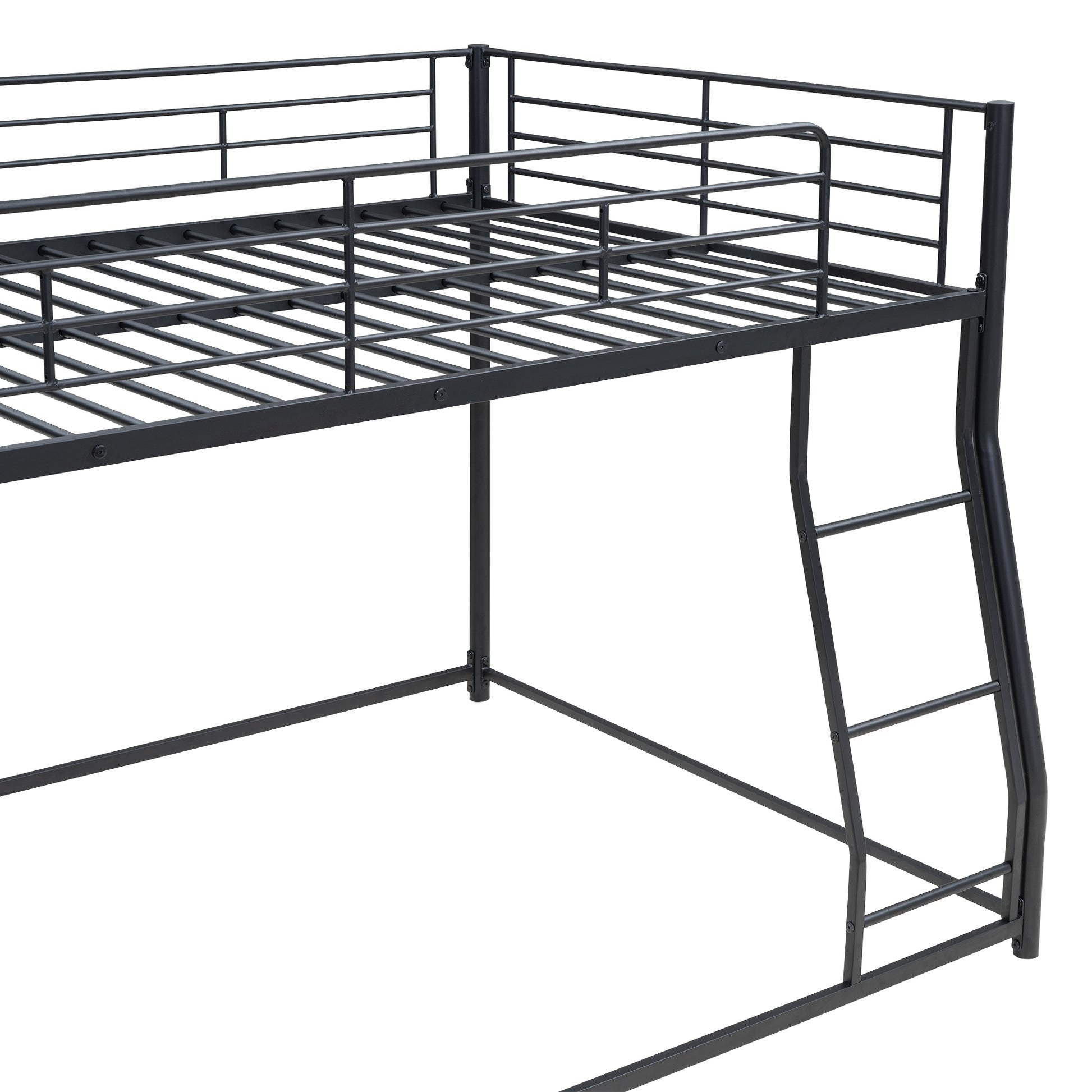 Metal Floor Bunk Bed, Full Xl Over Queen, Black Black Metal