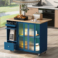 Kitchen Island with Drop Leaf, LED Light Kitchen Cart navy