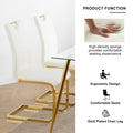 Modern Style Glass Dining Table, Elegant Transparent Design, Solid Support Base, White Dining Chair Set, Gold Plated Legs, Suitable For Restaurant Kitchen Use Set Of 5 White Gold Seats 4 Mdf Glass