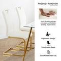 Modern Style Glass Dining Table, Elegant Transparent Design, Solid Support Base, White Dining Chair Set, Gold Plated Legs, Suitable For Restaurant Kitchen Use Set Of 9 White Pu Glass