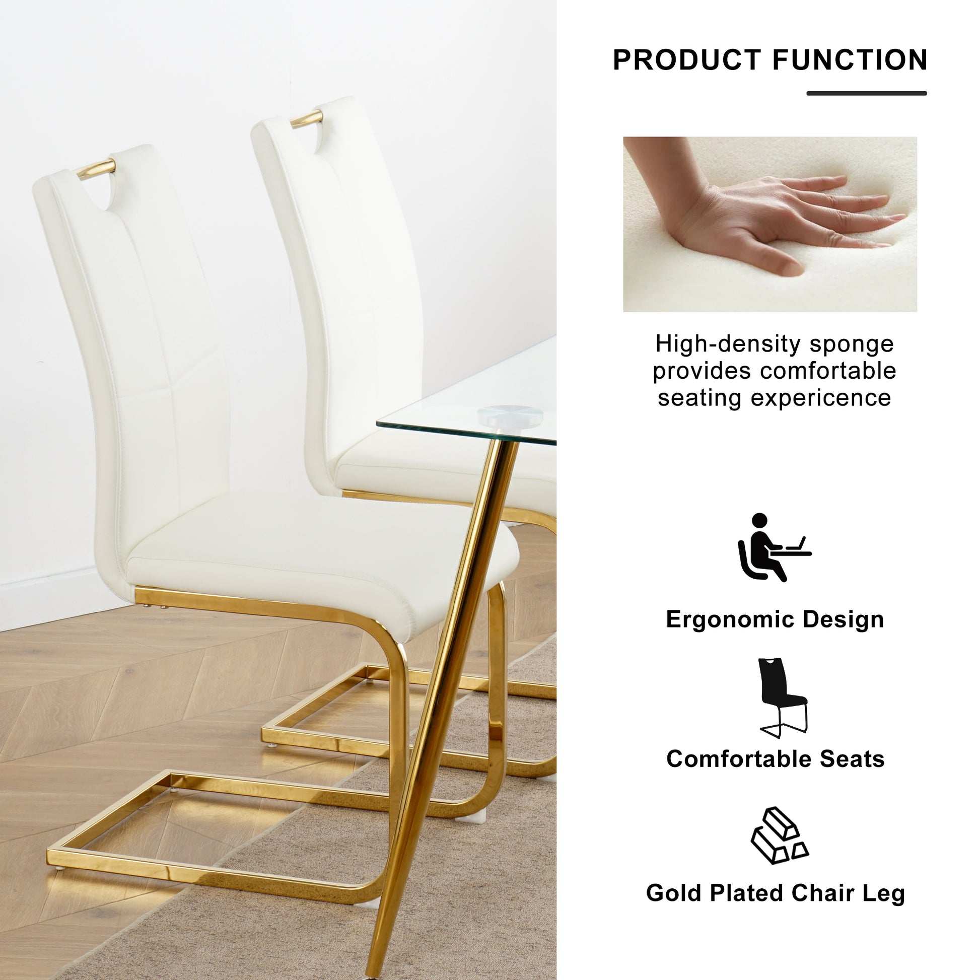 Modern Dining Table With Pu Cushion Seat Dining Chair Living Room Chair Upholstered Chair With Gold Plated Leg Leg Design, Kitchen, Living Room, Bedroom, Dining Room Side Chair Set Of 6 White Gold