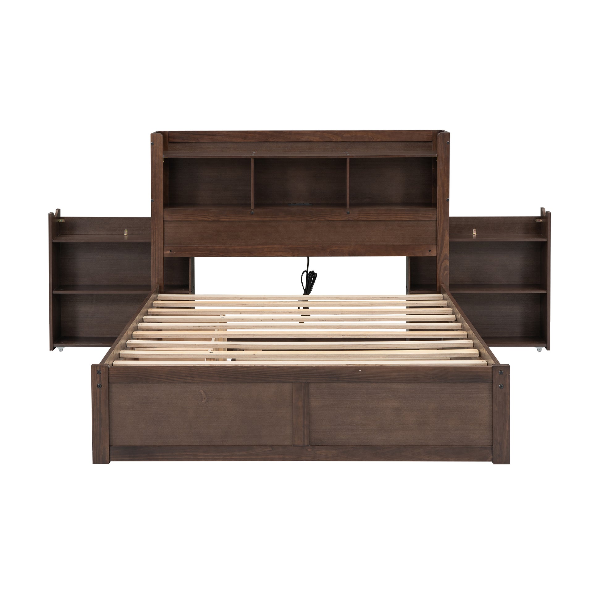 Full Size Storage Platform Bed With Pull Out Shelves, Twin Size Trundle And 2 Drawers, Espresso Box Spring Not Required Full Espresso Wood Bedroom Bed Frame Solid Wood Mdf
