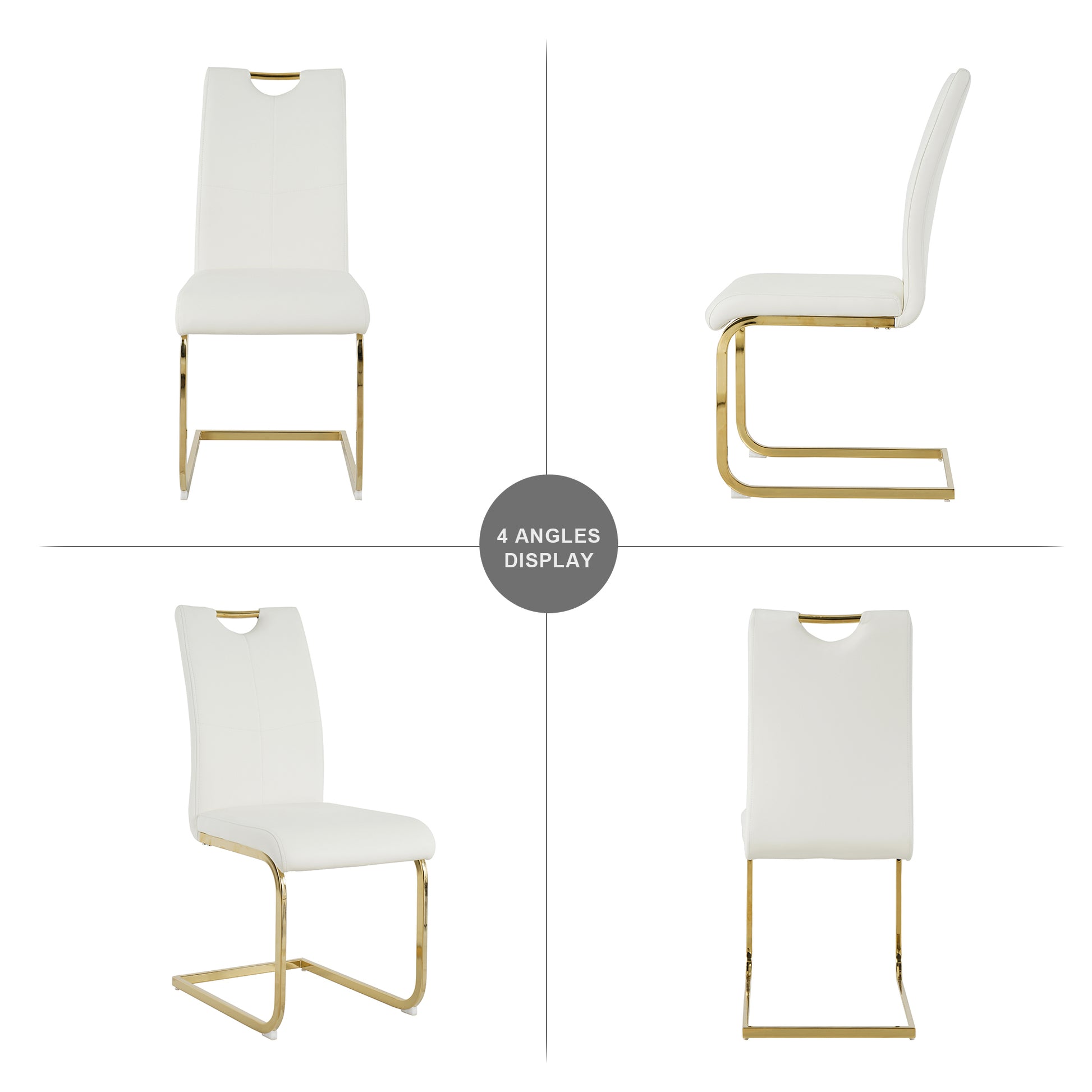 Modern Dining Chairs With Faux Leather Padded Seat Dining Living Room Chairs Upholstered Chair With Gold Metal Legs Design For Kitchen, Living, Bedroom, Dining Room Side Chairs Set Of 4 White Gold Metal