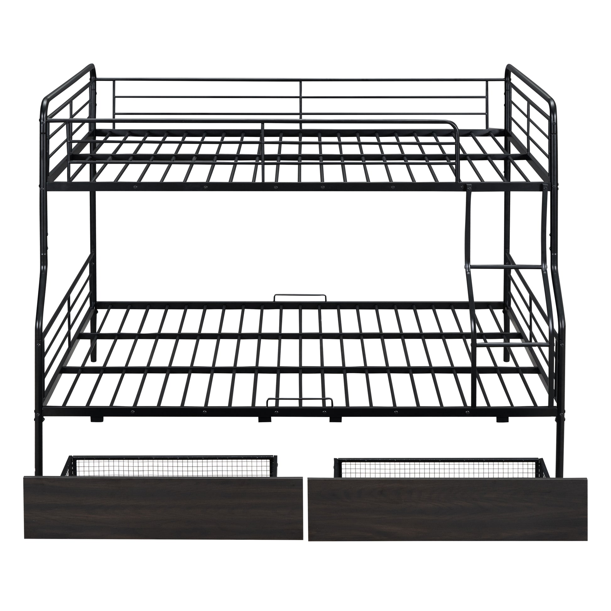 Full Xl Over Queen Metal Bunk Bed With 2 Drawers, Black Black Iron