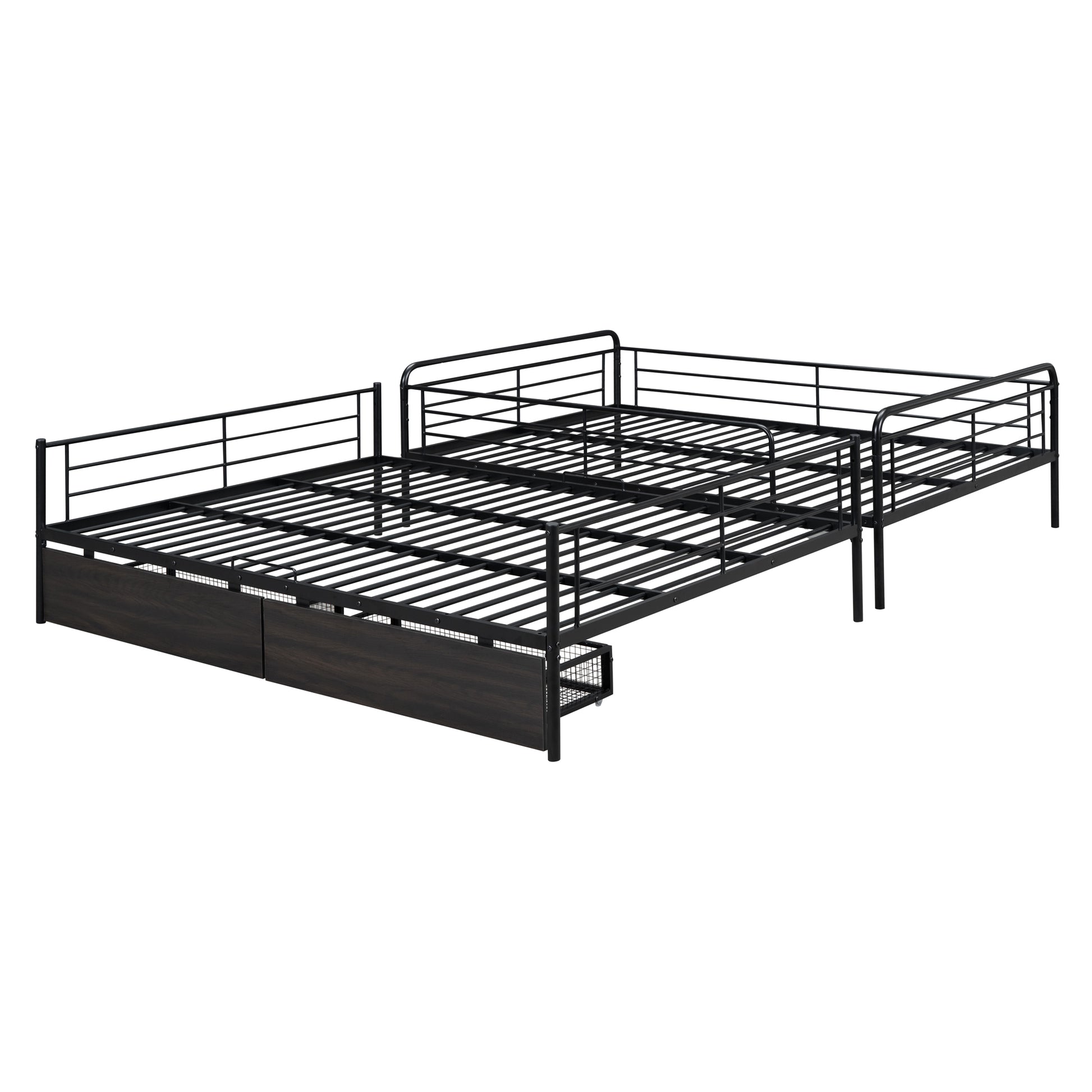Full Xl Over Queen Metal Bunk Bed With 2 Drawers, Black Black Iron