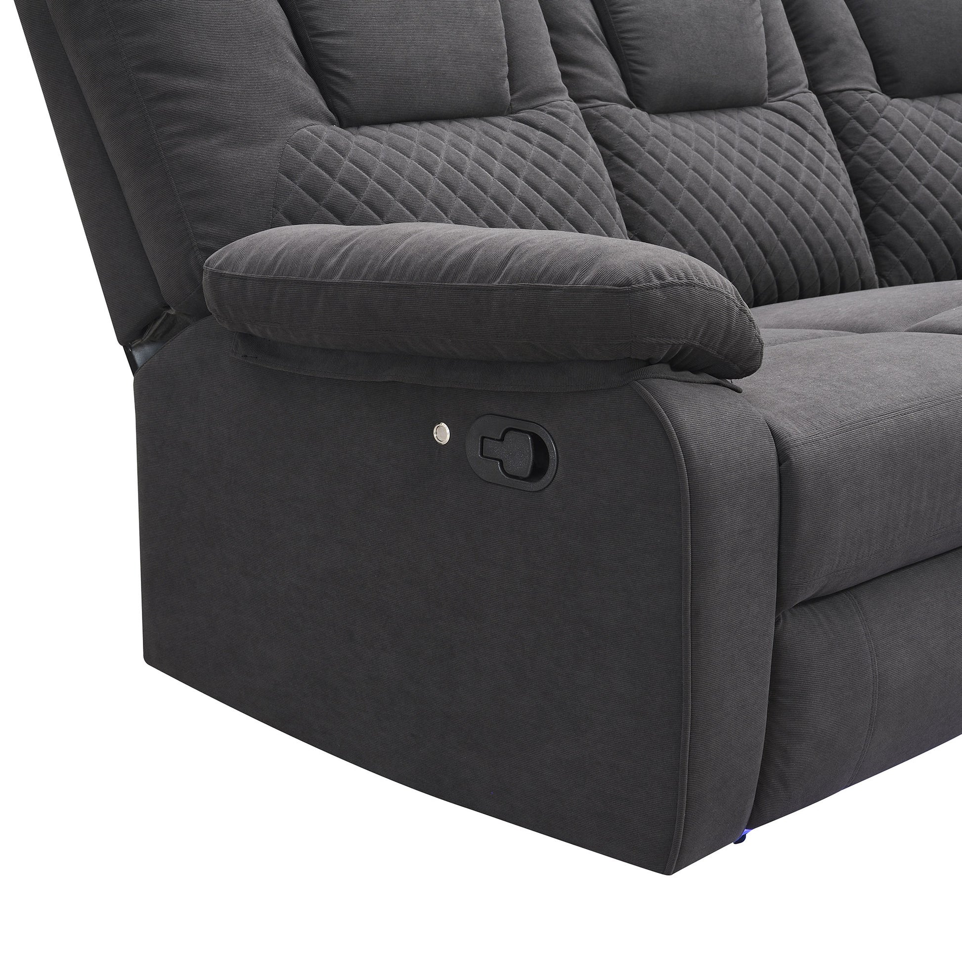 94.4" Home Theater Seating Modern Manual Recliner Sofa Chairs With Storage Box And Two Cup Holders For Living Room, Black Grey Black Grey Foam Velvet 5 Seat