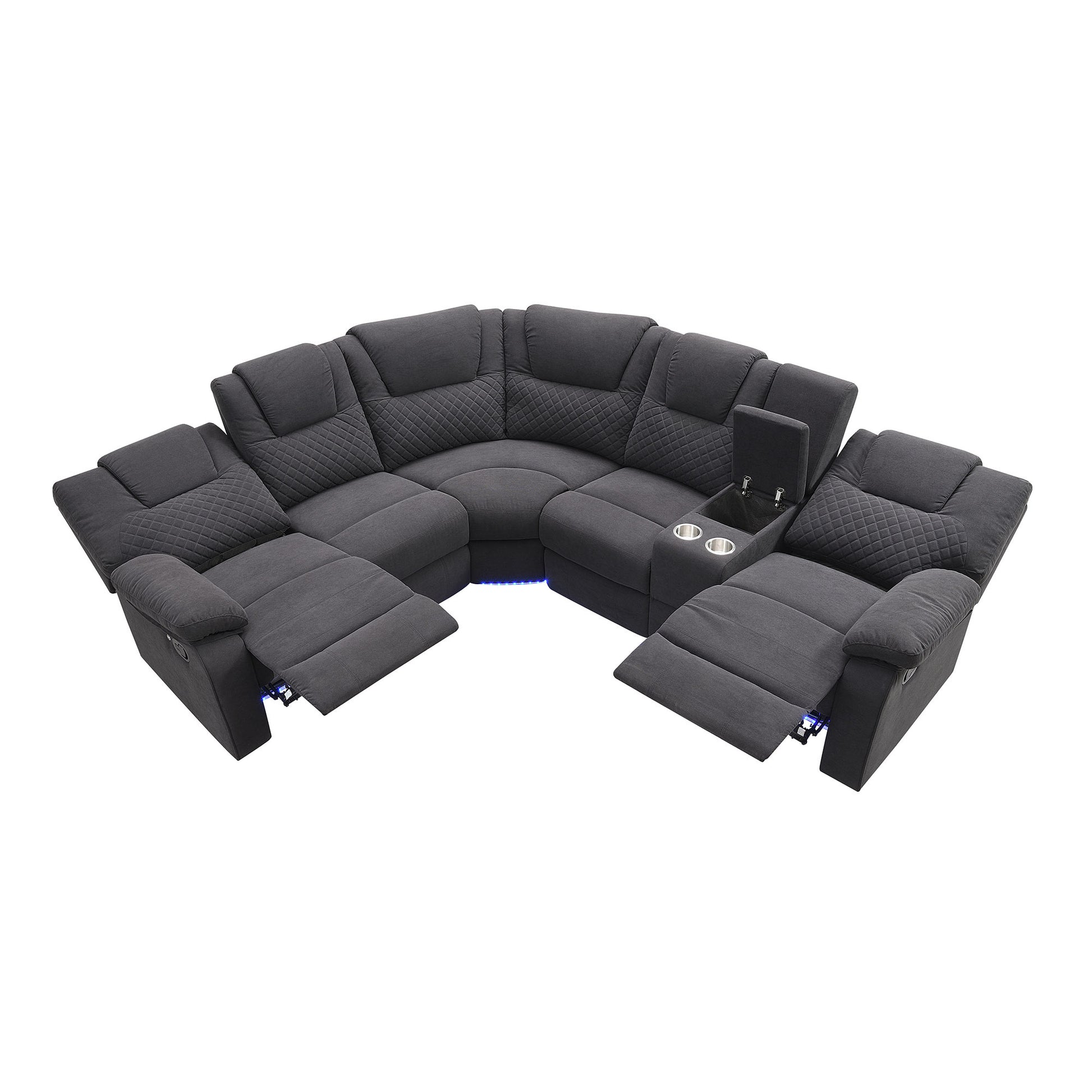 94.4" Home Theater Seating Modern Manual Recliner Sofa Chairs With Storage Box And Two Cup Holders For Living Room, Black Grey Black Grey Foam Velvet 5 Seat