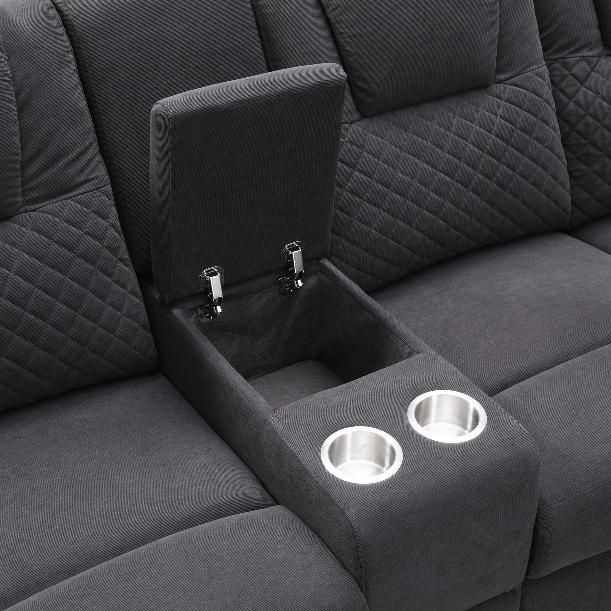 94.4" Home Theater Seating Modern Manual Recliner Sofa Chairs With Storage Box And Two Cup Holders For Living Room, Black Grey Black Grey Foam Velvet 5 Seat