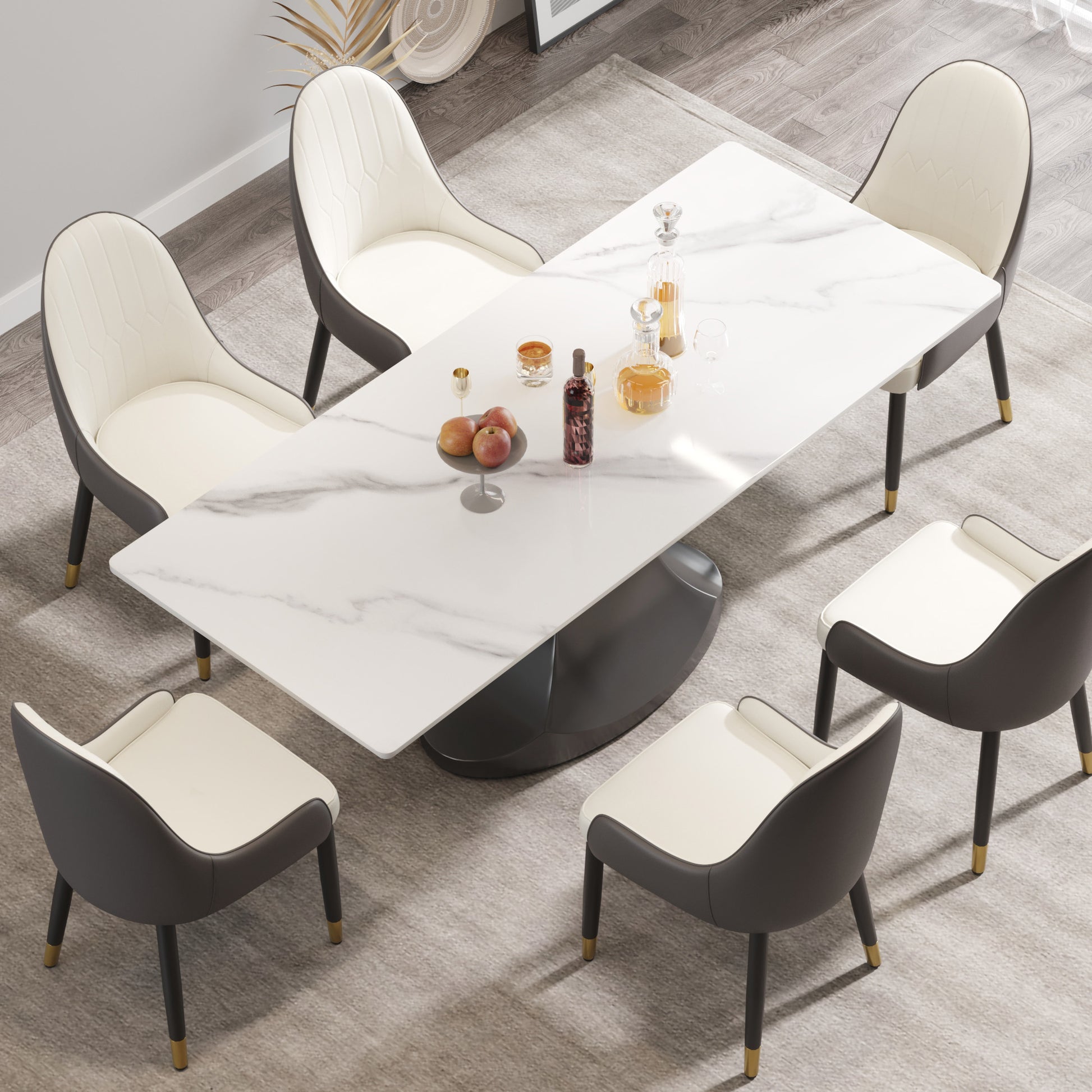 78.74 "Modern Artificial Stone White Panel Gray Stainless Steel Curved Legs Can Accommodate 8 People White Gray Dining Room Metal Sintered Stone