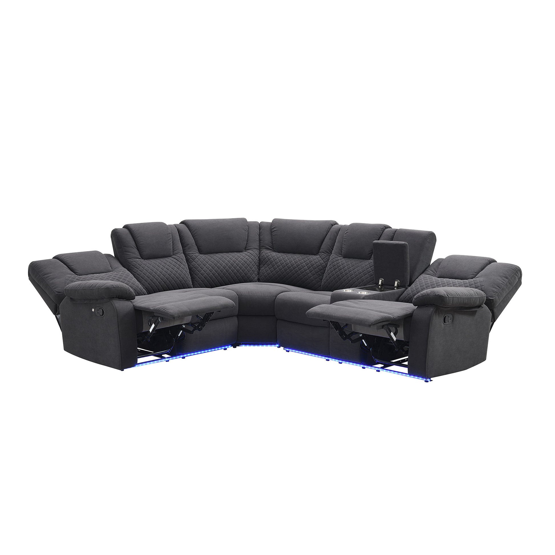 94.4" Home Theater Seating Modern Manual Recliner Sofa Chairs With Storage Box And Two Cup Holders For Living Room, Black Grey Black Grey Foam Velvet 5 Seat