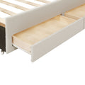 Twin Size Upholstered Platform Bed With Trundle And 3 Drawers, Linen Fabric, Beige Beige Linen