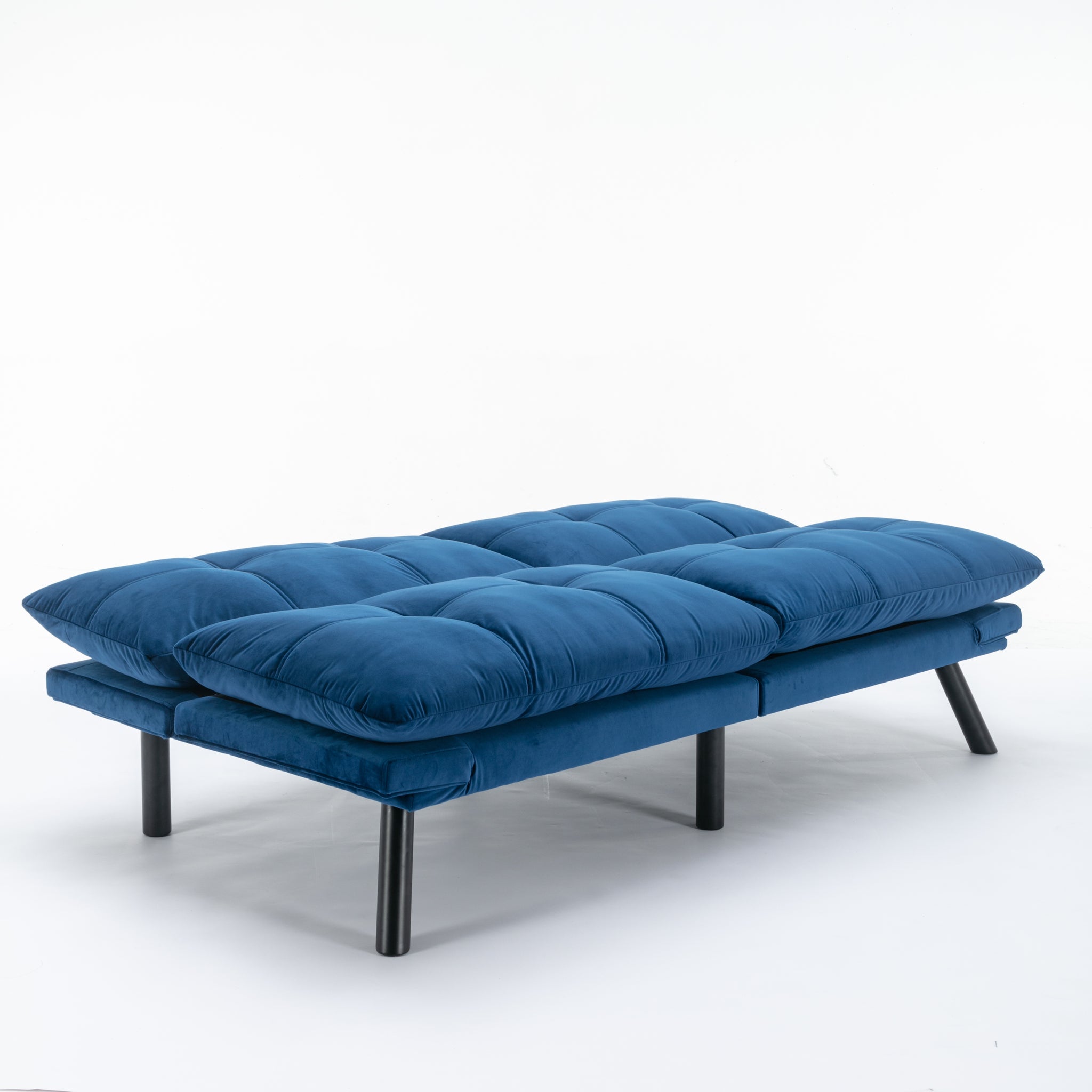 Navy Blue Convertible Folding Modern Sofa Bed White Wood Primary Living Space Light Duty Pine 2 Seat Navy Blue Velvet Medium Firm Pillow Back Modern Pillow Top Arms Foam Upholstered