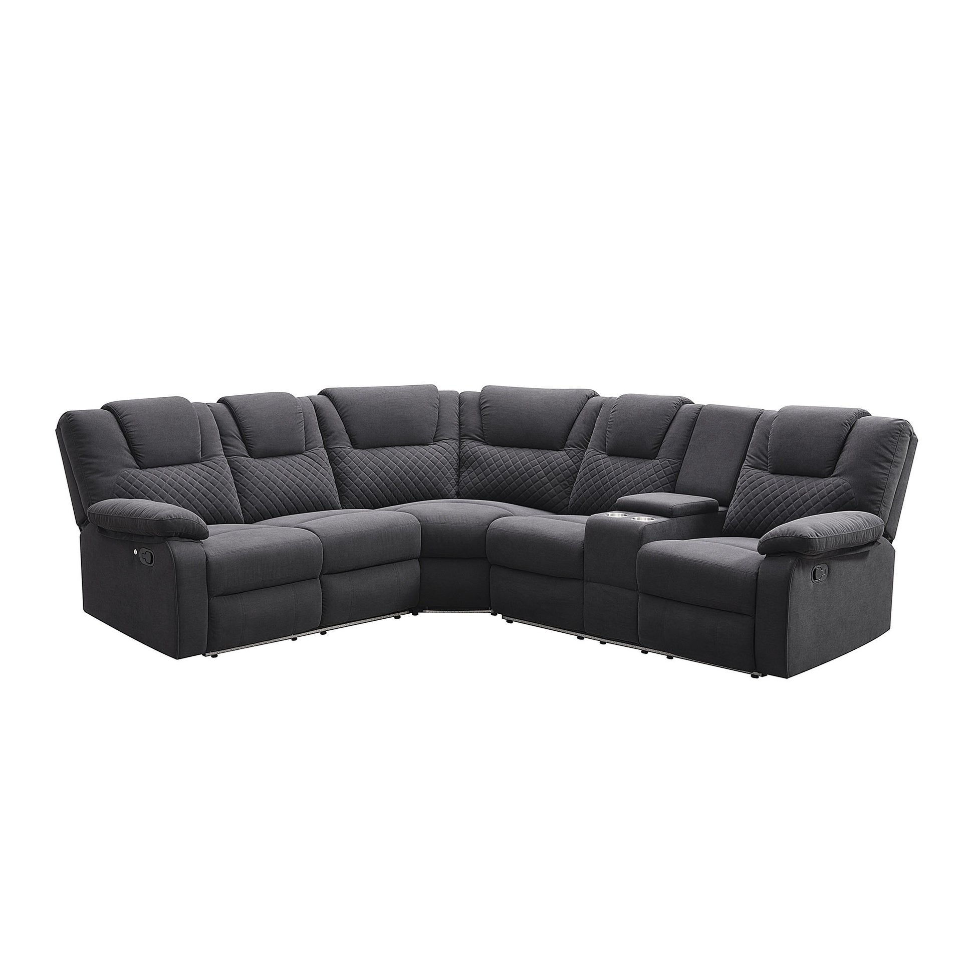 94.4" Home Theater Seating Modern Manual Recliner Sofa Chairs With Storage Box And Two Cup Holders For Living Room, Black Grey Black Grey Foam Velvet 5 Seat