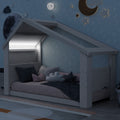 Twin House Floor Bed With Roof Window, Led Light,Grey Twin Grey Wood Bedroom American Design Pine Pine