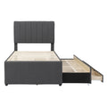 Twin Size Upholstered Platform Bed With Trundle And 3 Drawers, Linen Fabric, Gray Gray Linen