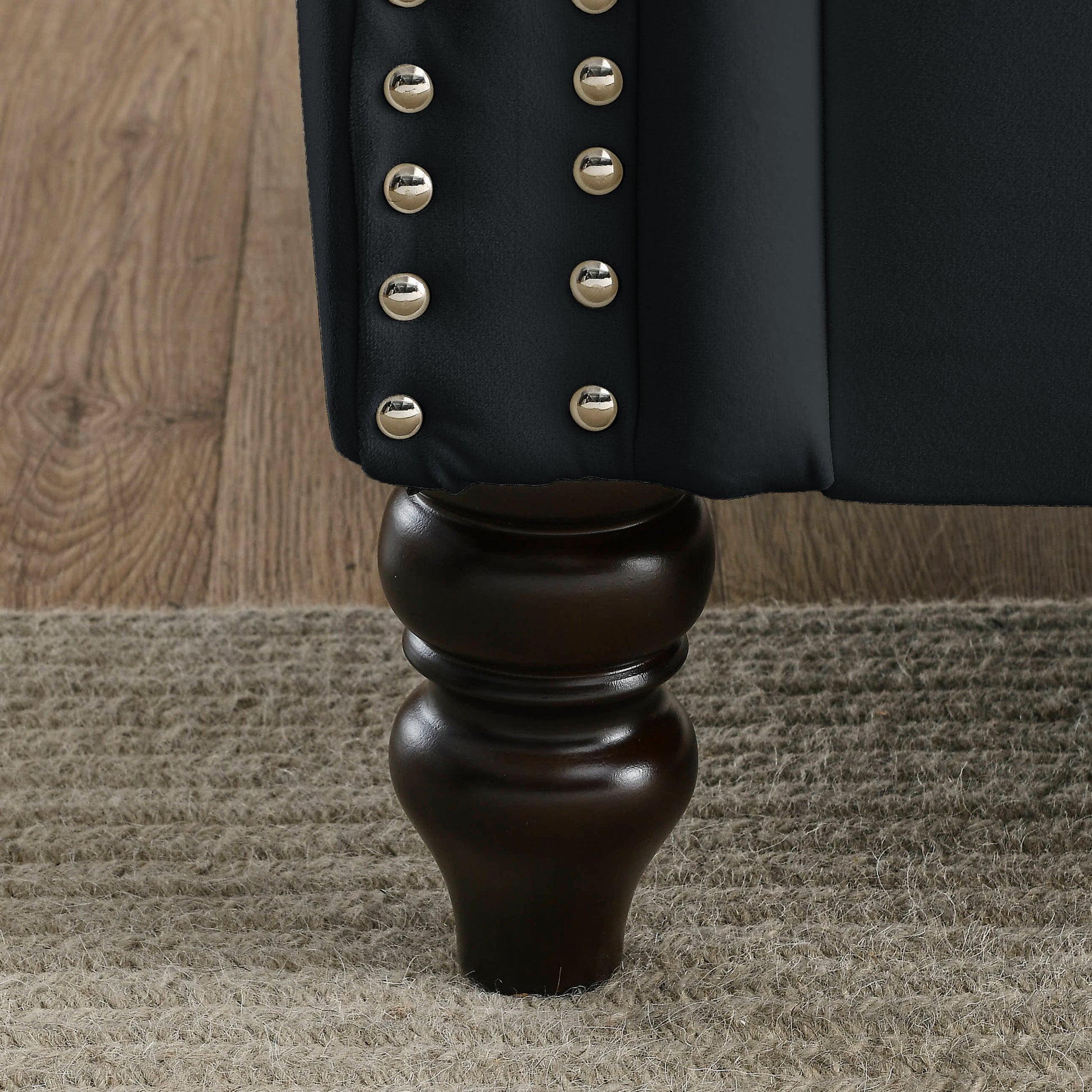 57" Chesterfield Sofa Black Velvet For Living Room, 2 Seater Sofa Tufted Couch With Rolled Arms And For Living Room, Bedroom, Office, Apartment, Two Pillows Black Foam Velvet