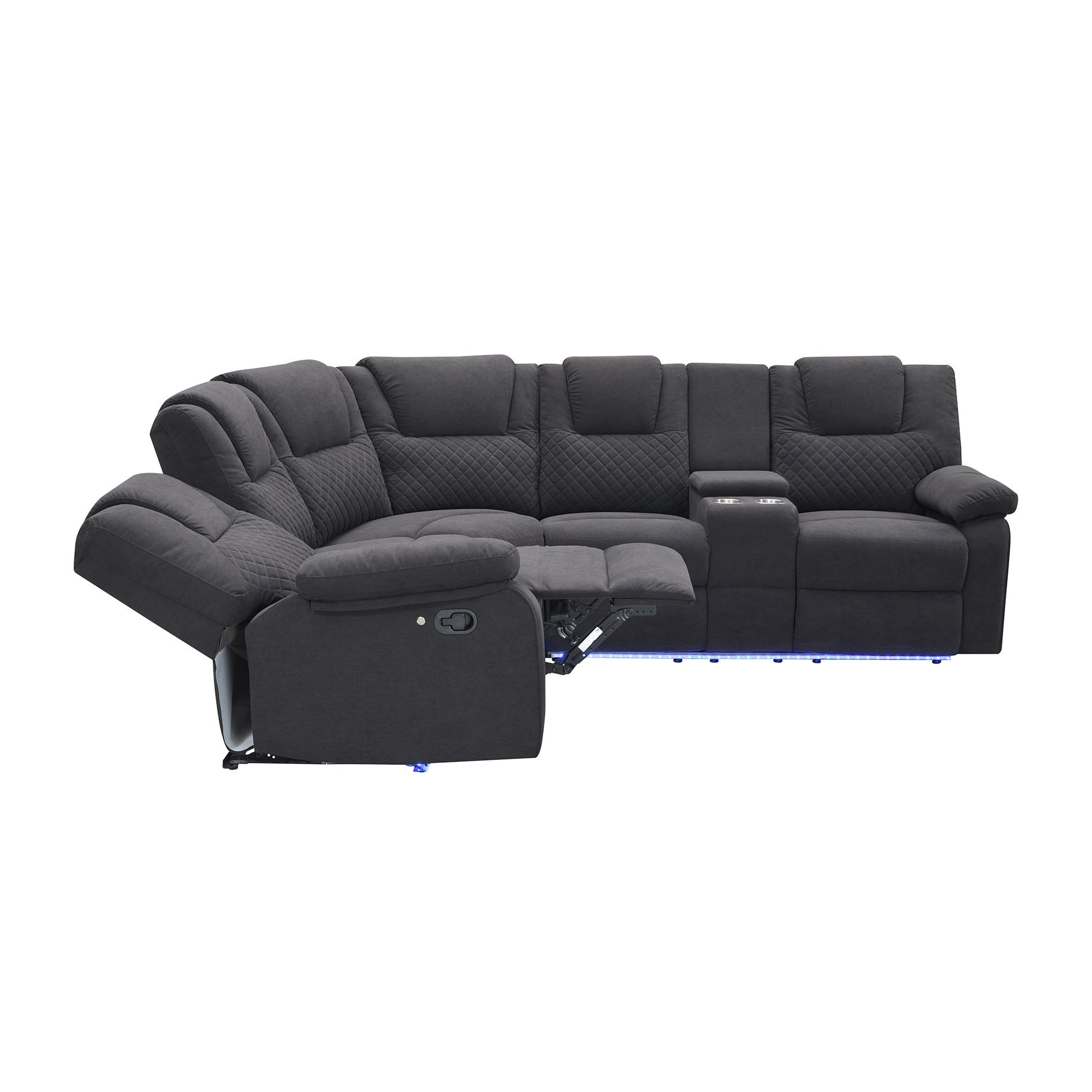 94.4" Home Theater Seating Modern Manual Recliner Sofa Chairs With Storage Box And Two Cup Holders For Living Room, Black Grey Black Grey Foam Velvet 5 Seat