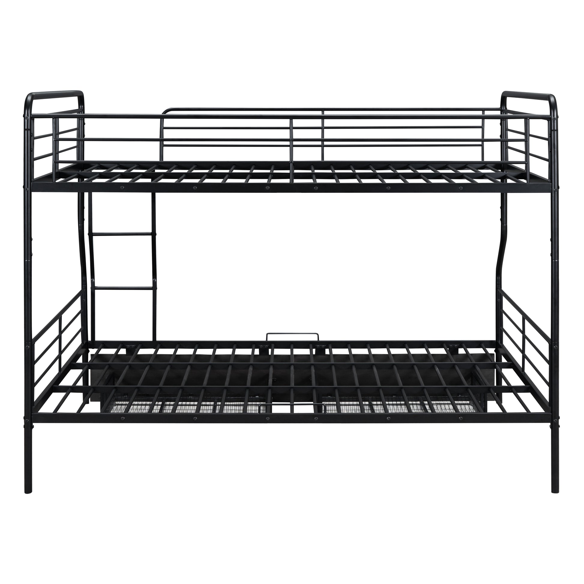 Full Xl Over Queen Metal Bunk Bed With 2 Drawers, Black Black Iron