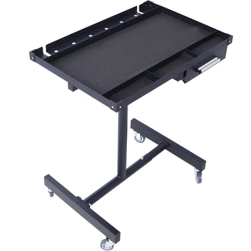 Adjustable Tear Down Work Table With Drawer For Garages, Repair Shops, And Diy, Portable, 4 2.5" Swivel Casters, 220 Pound Capacity, Rubber Corners, Heavy Duty Steel,Black Black Metal