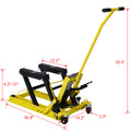 Hydraulic Motorcycle Lift Jack, 1500 Lbs Capacity Atv Scissor Lift Jack, Portable Motorcycle Lift Table With 4 Wheels, Hydraulic Foot Operated Hoist Stand With Tie Down Yellow Yellow Steel