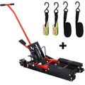 Hydraulic Motorcycle Lift Jack, 1500 Lbs Capacity Atv Scissor Lift Jack, Portable Motorcycle Lift Table With 4 Wheels, Hydraulic Foot Operated Hoist Stand For Motorcycle Atv Utv With Tie Down Black Red Steel