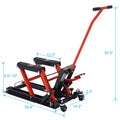 Hydraulic Motorcycle Lift Jack, 1500 Lbs Capacity Atv Scissor Lift Jack, Portable Motorcycle Lift Table With 4 Wheels, Hydraulic Foot Operated Hoist Stand For Motorcycle Atv Utv With Tie Down Black Red Steel