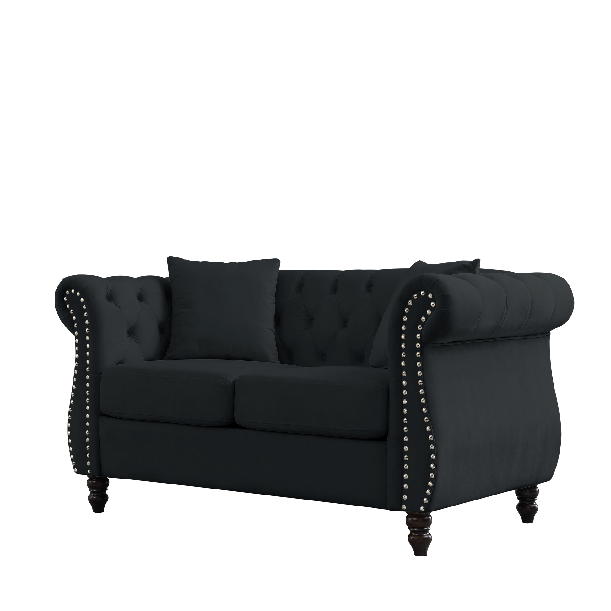 Video 80" Chesterfield Sofa Black Velvet For Living Room, 3 Seater Sofa Tufted Couch With Rolled Arms And For Living Room, Bedroom, Office, Apartment, 3S With 3S Black Foam Velvet