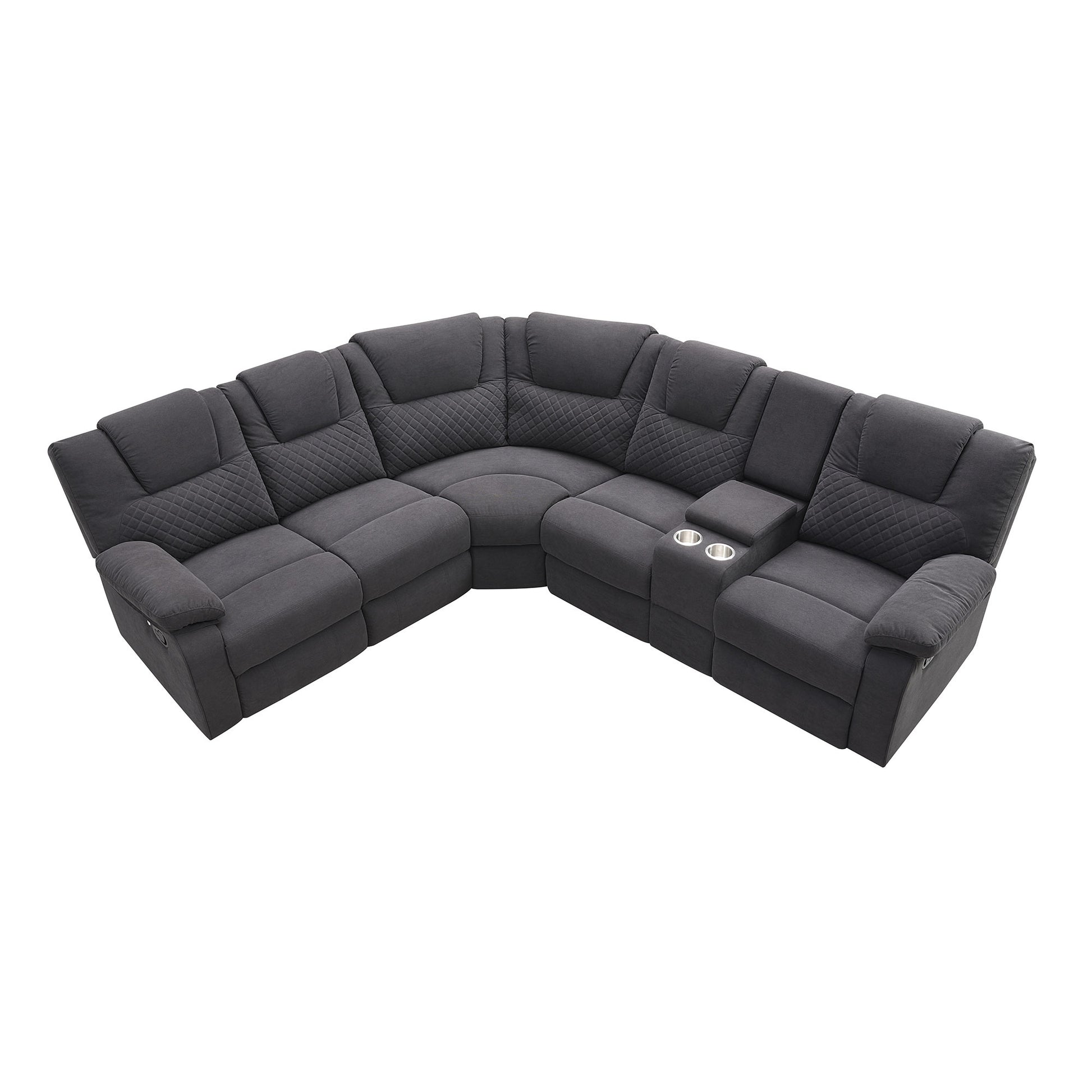 94.4" Home Theater Seating Modern Manual Recliner Sofa Chairs With Storage Box And Two Cup Holders For Living Room, Black Grey Black Grey Foam Velvet 5 Seat