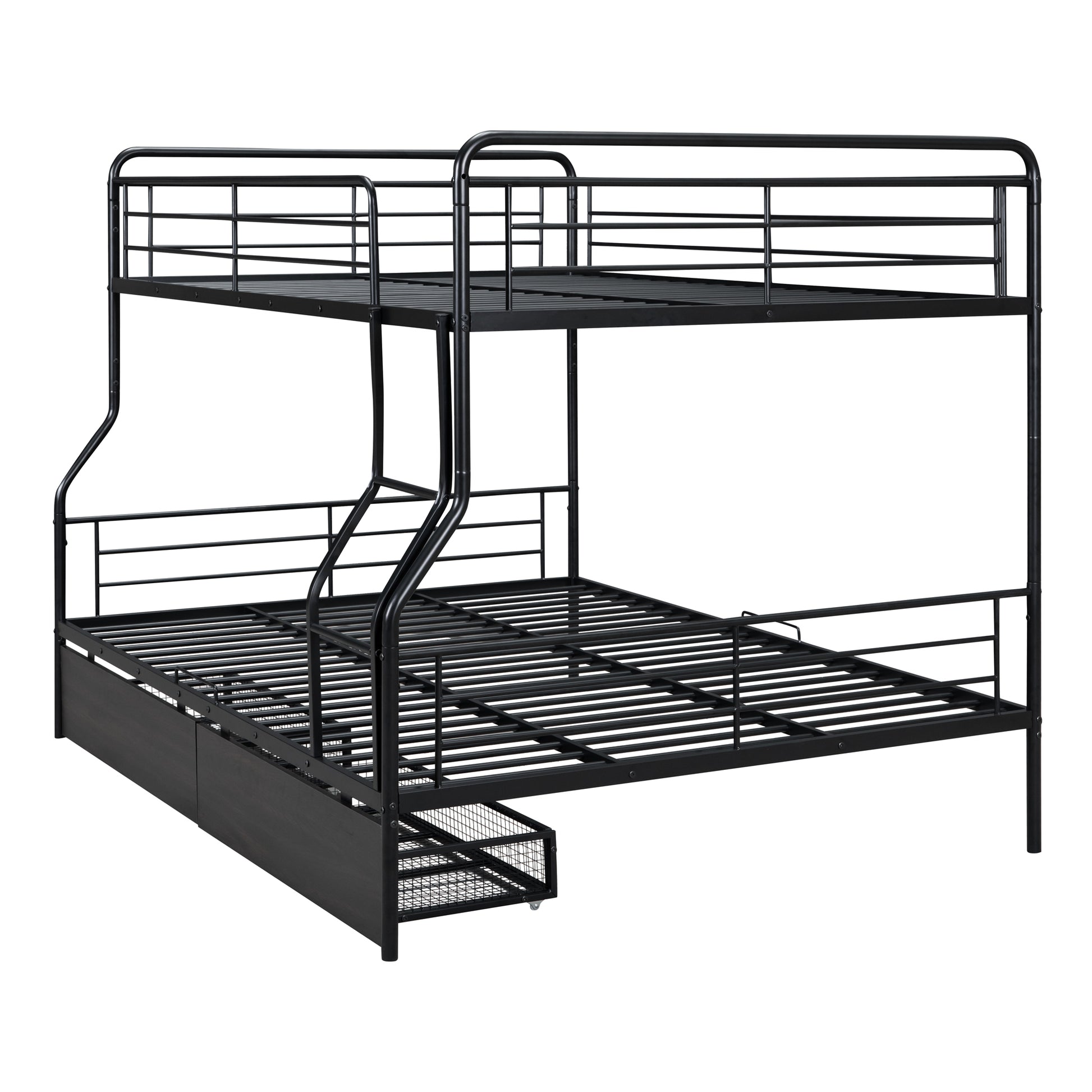 Full Xl Over Queen Metal Bunk Bed With 2 Drawers, Black Black Iron