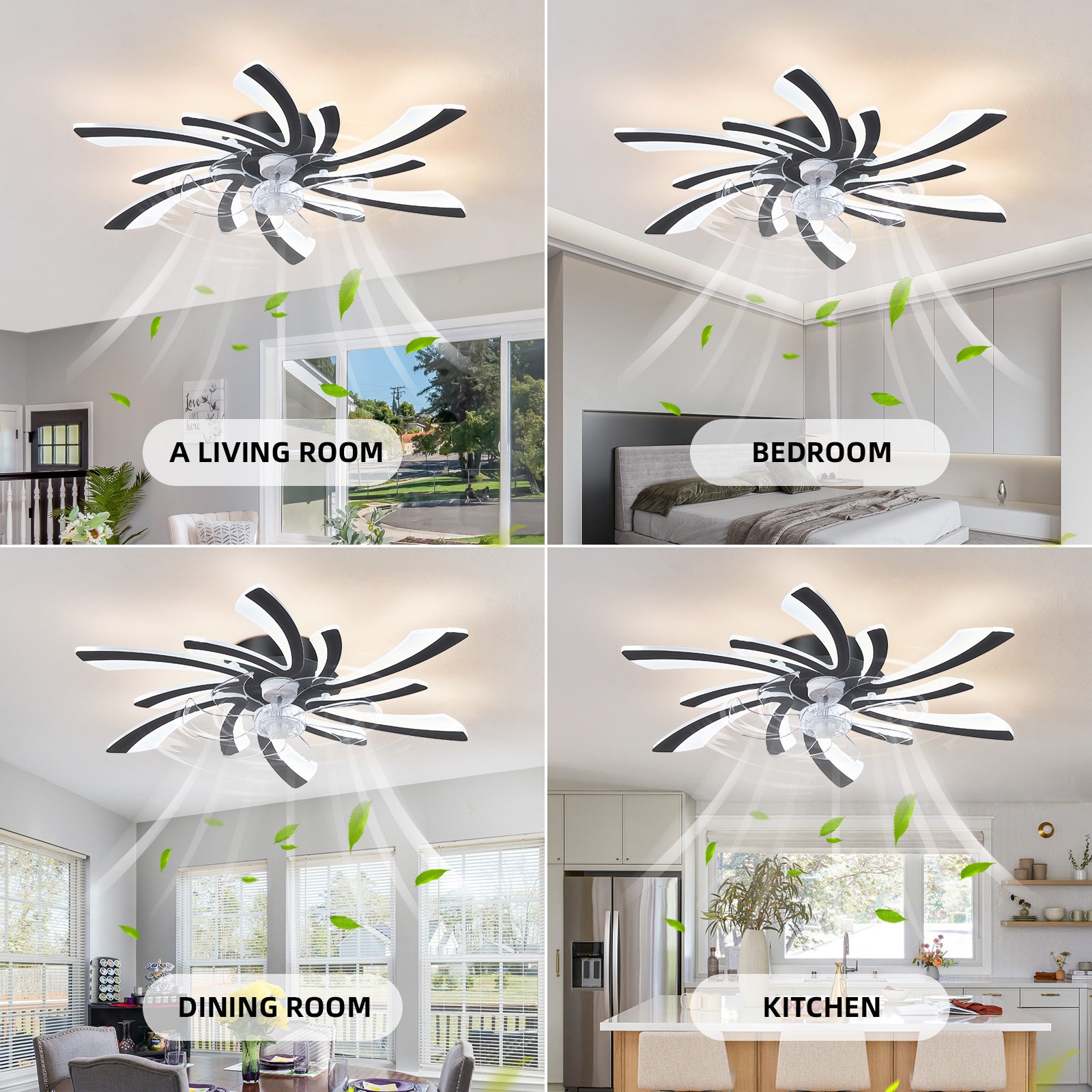 30.7In Ceiling Fan With Lights, Remote Control 3 Color Temperatures,6 Gear Wind Speed Fan Light Black Modern Acrylic