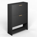 2 Drawer All Steel Large Shoe Cabinet, Freestanding Shoe Rack Organizer With Flip Door, 2 Tiers Modern Tipping Bucket Shoe Cabinet For Entryway, Hallway, Bedroom, Black Requires Assembly Black Steel