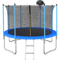 10 Ft Trampoline Inside Safety Net With Basketball Hoop Blue Metal