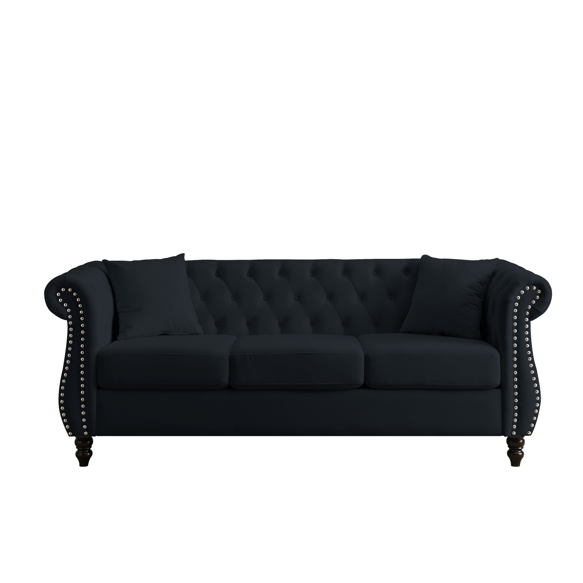 Video 80" Chesterfield Sofa Black Velvet For Living Room, 3 Seater Sofa Tufted Couch With Rolled Arms And For Living Room, Bedroom, Office, Apartment, 3S With 3S Black Foam Velvet