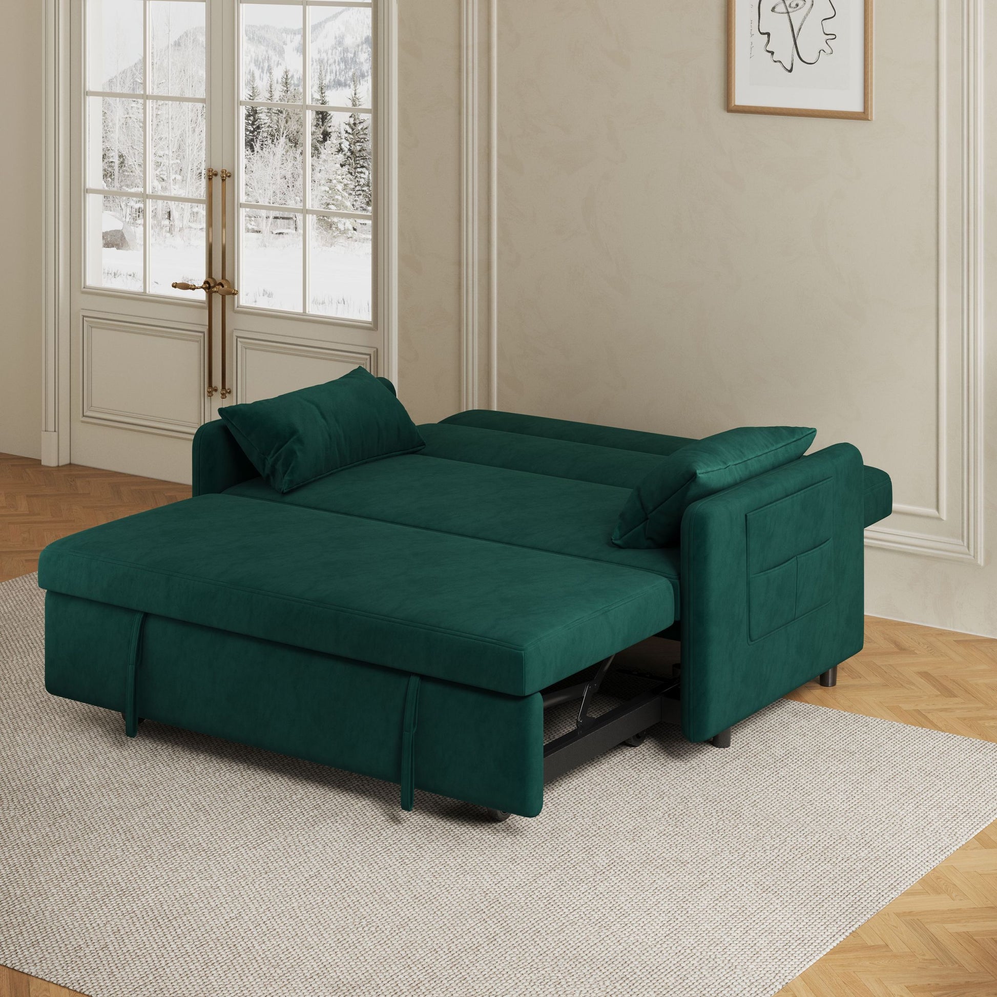 Sofa Pull Out Bed Included Two Pillows 54" Green Velvet Sofa For Small Spaces Green Altay Velvet