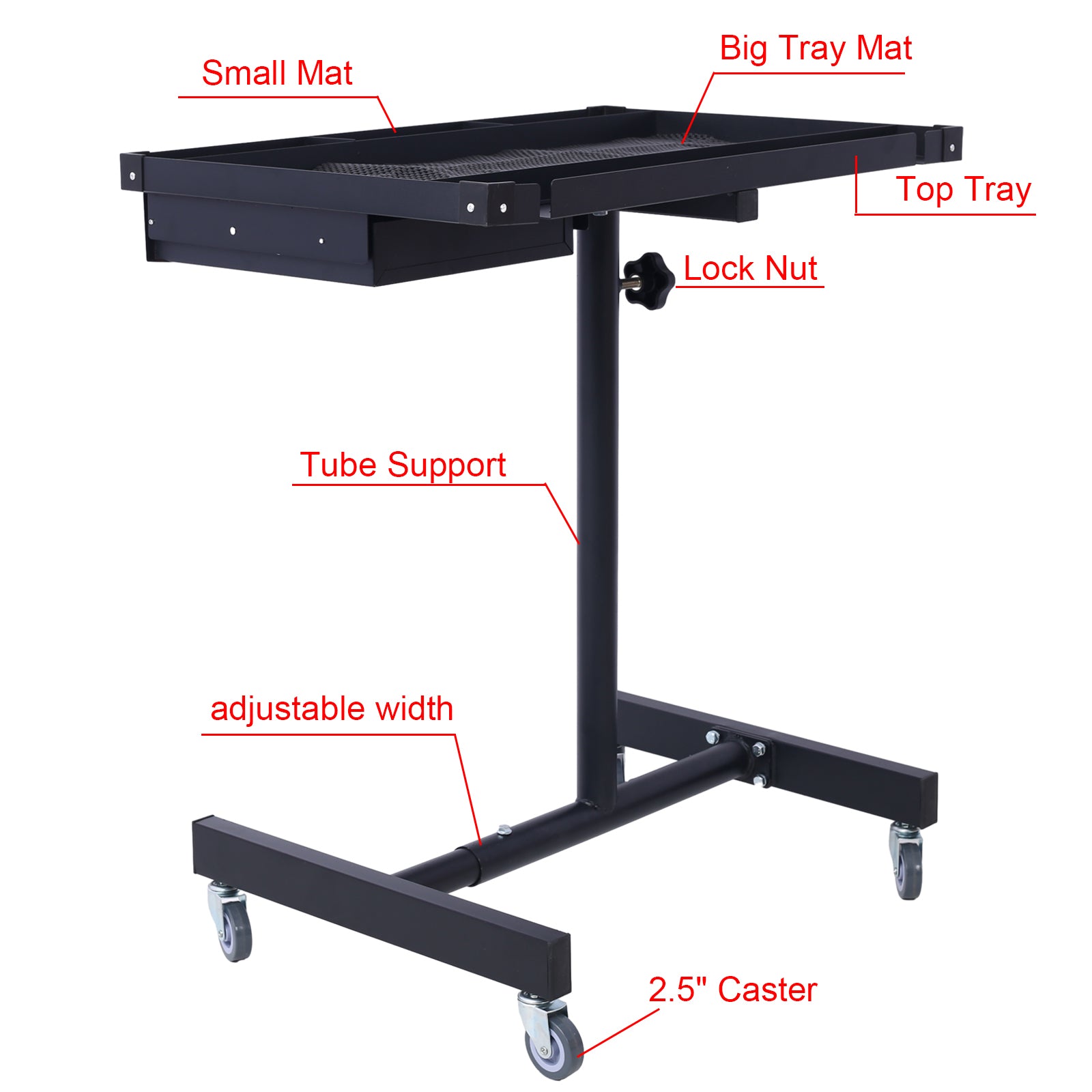 Adjustable Tear Down Work Table With Drawer For Garages, Repair Shops, And Diy, Portable, 4 2.5" Swivel Casters, 220 Pound Capacity, Rubber Corners, Heavy Duty Steel,Black Black Metal