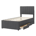 Twin Size Upholstered Platform Bed With Trundle And 3 Drawers, Linen Fabric, Gray Gray Linen