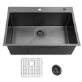 25X22Inch Gunmetal Black Topmount 304 Stainless Steel 18 Gauge Kitchen Sink Gunmetal Black Stainless Steel