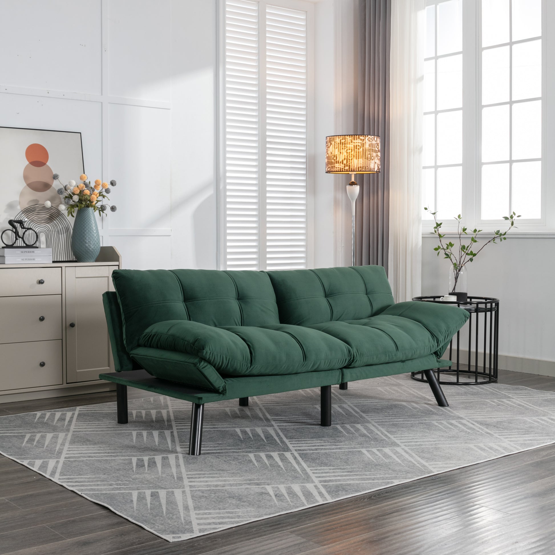 Emerald Convertible Folding Modern Sofa Bed Twin Emerald White Primary Living Space Modern Pine Foam Upholstered