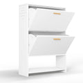 2 Drawer All Steel Large Shoe Cabinet, Freestanding Shoe Rack Organizer With Flip Door, 2 Tiers Modern Tipping Bucket Shoe Cabinet For Entryway, Hallway, Bedroom, White Requires Assembly White Steel